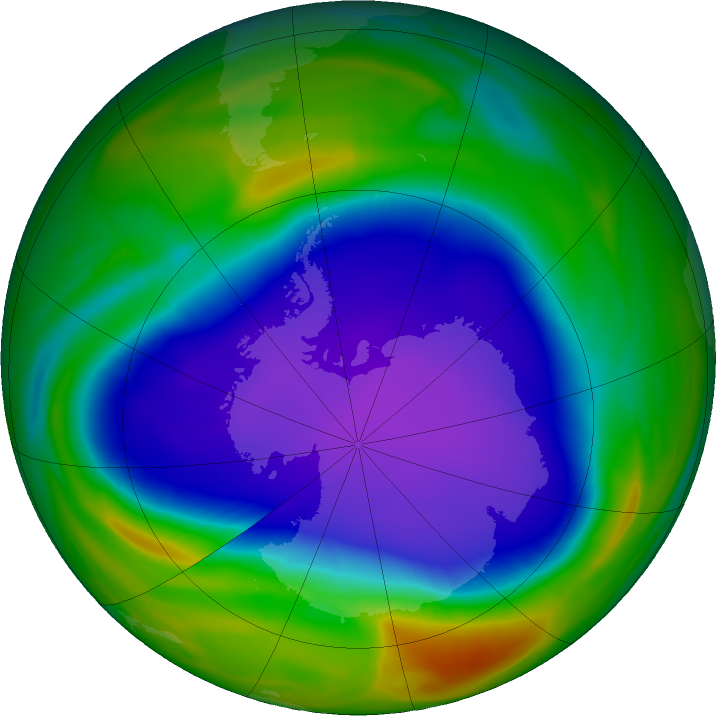 Antarctic ozone map for 04 October 2021